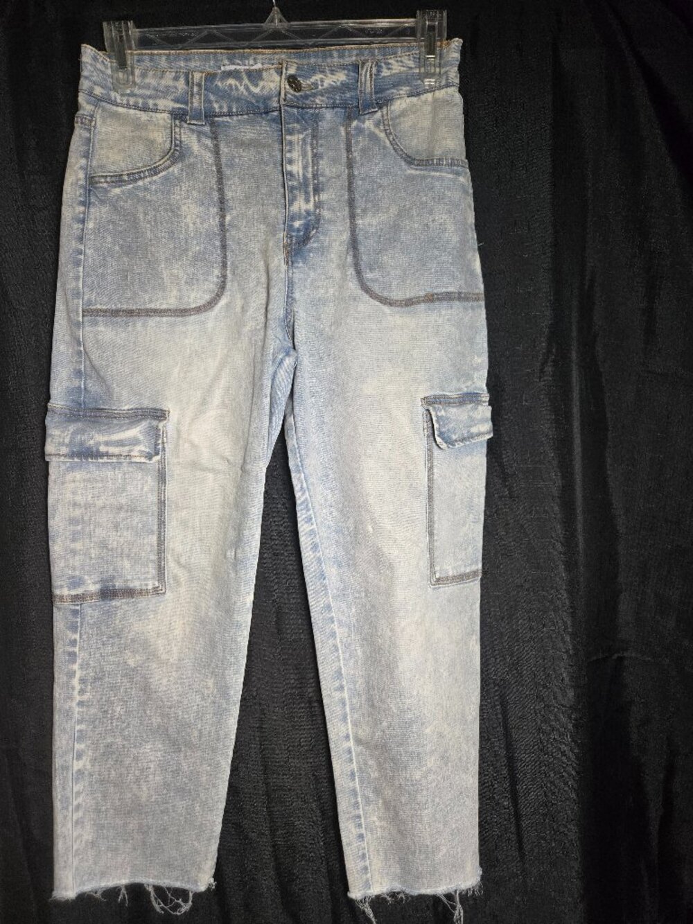 Celebrity Pink Cargo Crop Jeans Acid Wash Raw Hem Size M